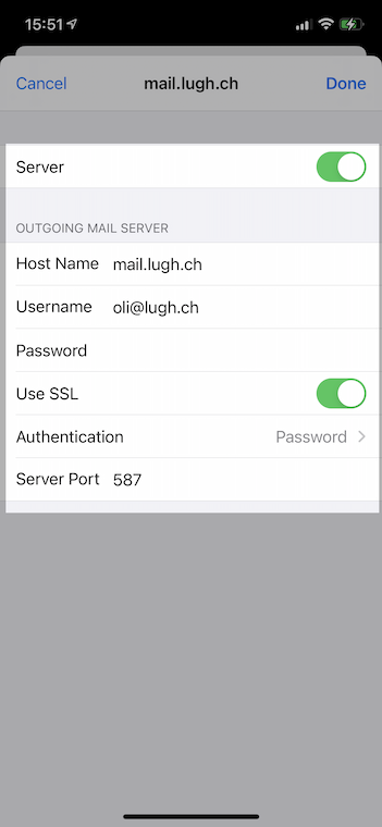 SMTP configuration iOS